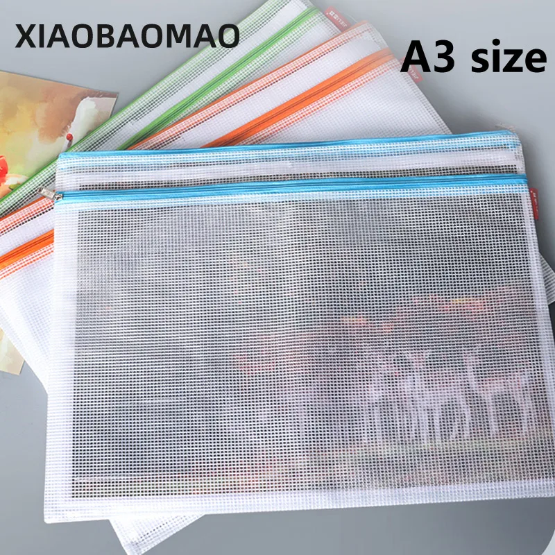 5pcs 8K A3 Double Layer Large Capacity Transparent Document Storage Bag Pen Bag PVC Waterproof Zipper File Bags Office Meeting