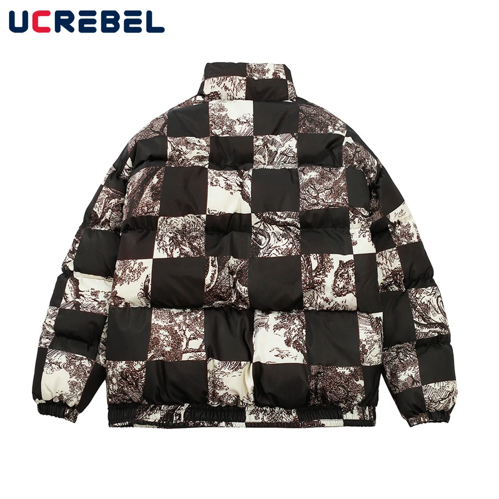 Plaid Landscape Print Quilted Jacket 