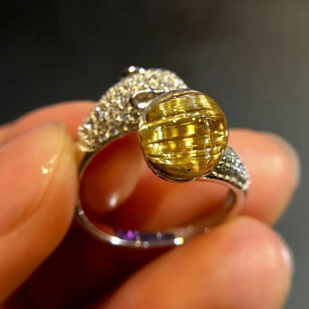 Топ натуральное золото Rutilated Кварц регулируемое кольцо 8 5 мм круглая Сфера