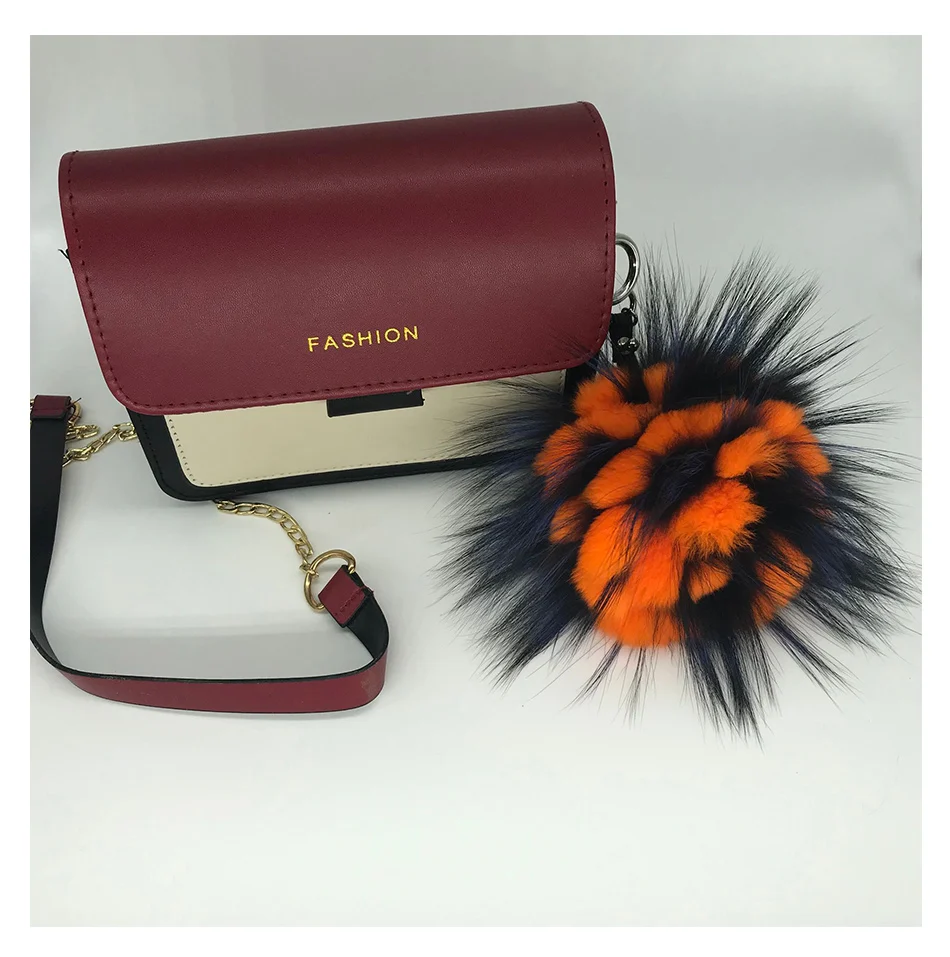 real fur Ananas Keychain Pineapple Strawberry Fruit Fox Fur Pom Poms Women Bag Monster Bag Charm Bugs Pompom Keychain rex rabbit