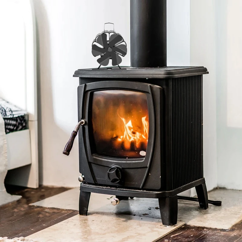 

6-лопастная плита, работающая от тепла, дровяная горелка, плита, вентилятор, тихий распределение тепла, камин с термометром