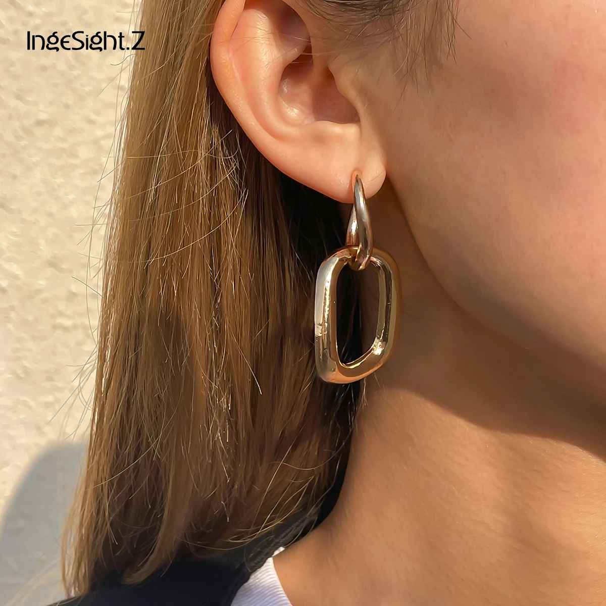 

IngeSight.Z Punk Geometric Irregular Circle Drop Dangle Earrings Statement Gold Color Hanging Earrings for Women Jewelry Bijoux