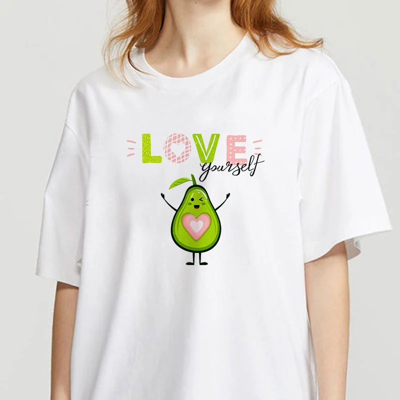 

Avocado women summer fashion t-shirt Funny Printed short sleeve t-shirt Kawaii Cartoon Graphic Tshirts Short Sleeve White Tops