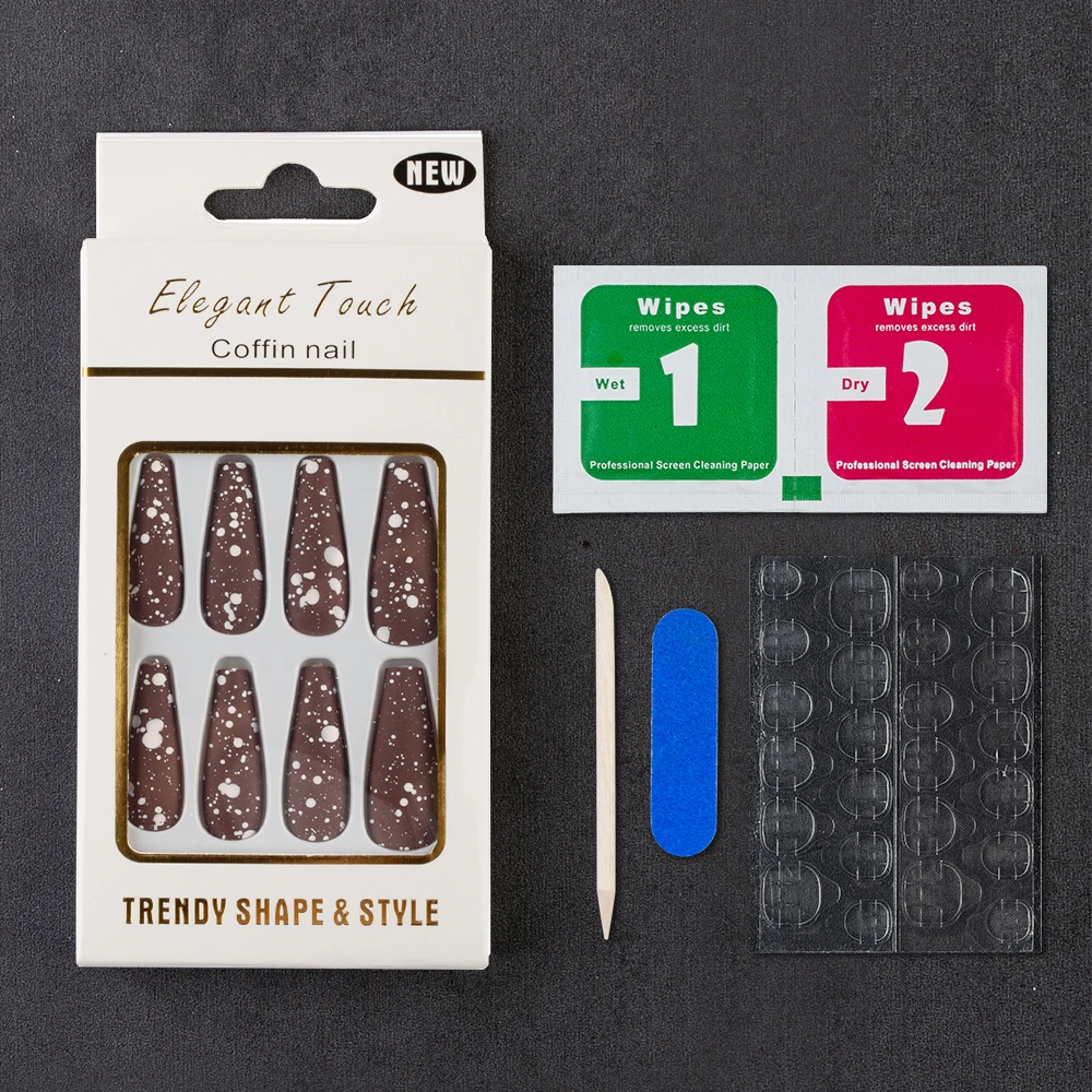 

30Pcs/box Xmas Matte Snowflake Dot Design False Nails Full Cover Long Ballerina Acrylic Press on Nail Tips with Nail Tools Set