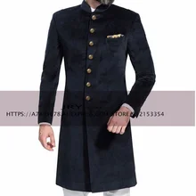 Men's Jacket Stand Collar Velvet Long Coat Formal Jacket Business Slim Fit Jacket Wedding Groom Tuxedo (1)