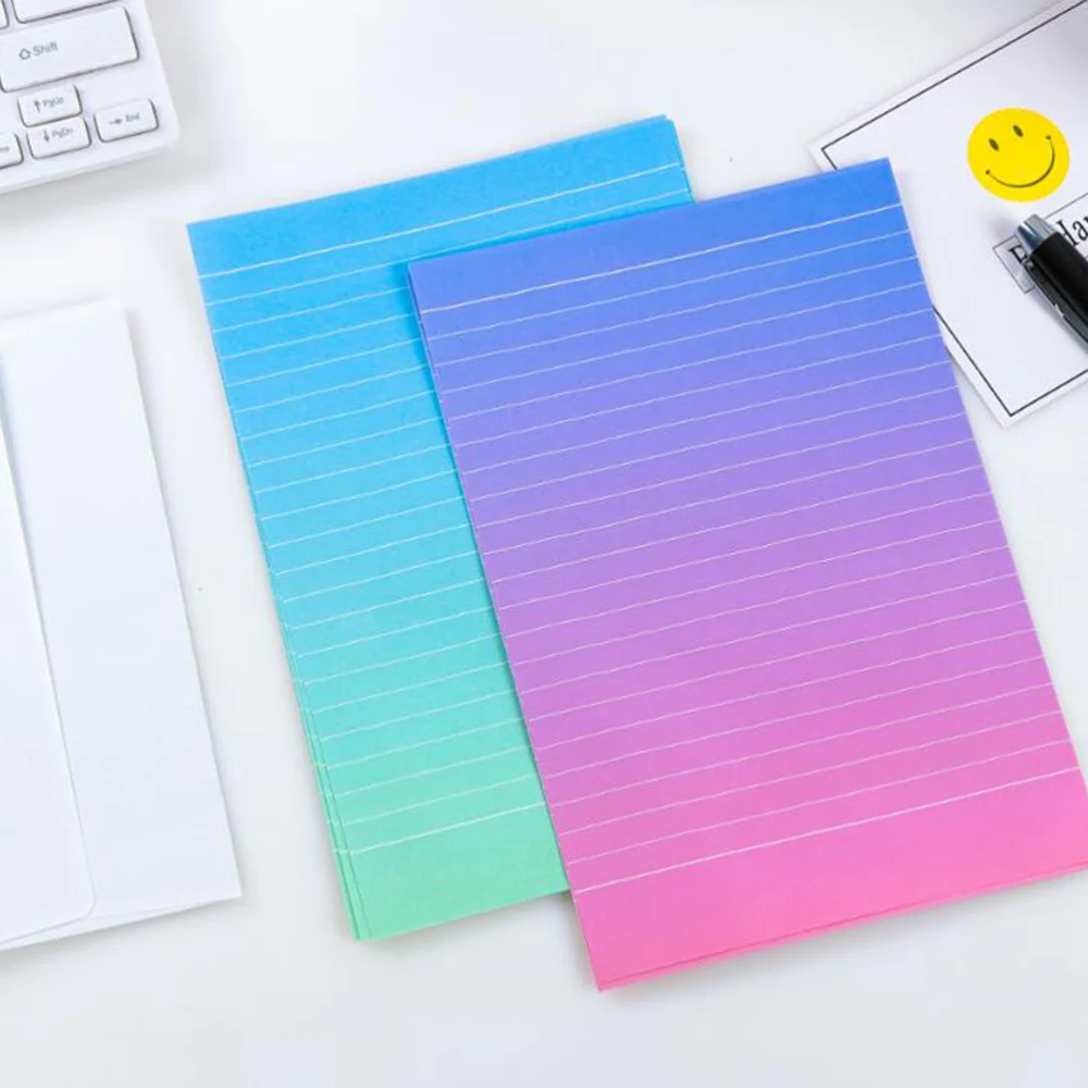 

8 Sets Creative Fresh Color Gradient Envelopes Letter Paper Lovely Writing Stationery Envelope Set (4 Letter Paper 2 Envelopes/S