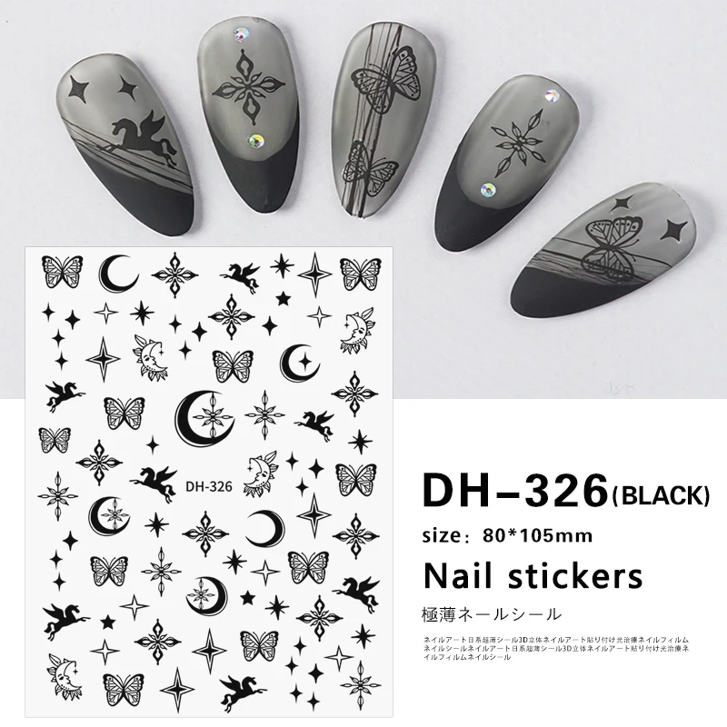 10PCS Black and White Pattern Nail Art Sticker Flower Circle Nail Slider Leaf Love Nail Art Decoration Applique Designer Cloud S