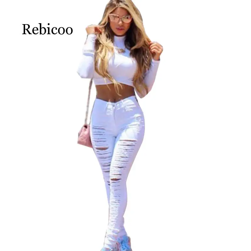 

New Designer Denim Women High Waist Ripped Jeans for Women Skinny Black White Jeans Woman Elastic Slim Jean Female Femme