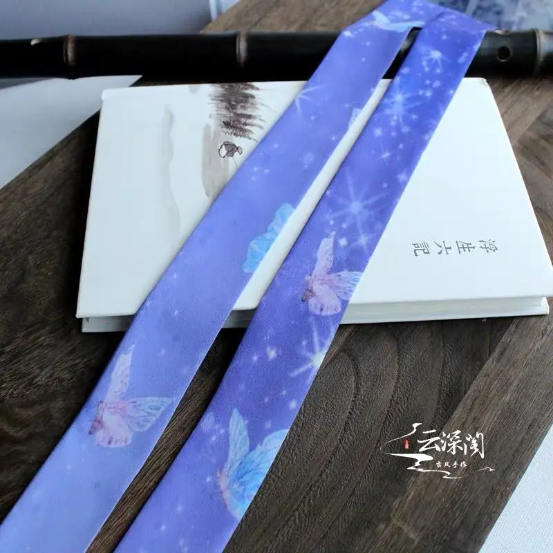 1 high quality Chiffon Antique hanfu cos hair band costume studio cranes printing hair rope hair restoring ancient ways - Цвет: 1