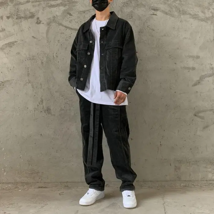 Комплекты из 2 предметов мужские модные вельветовые Ретро однобортные куртки