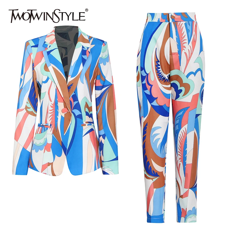 Комплект из двух предметов с принтом TWOTWINSTYLE для женщин блейзер длинными рукавами
