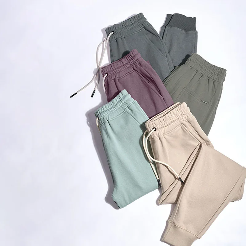 

Однотонные повседневные джоггеры, мужские Брендовые спортивные брюки, модные разноцветные 360 г хлопковые брюки, мужские Всесезонные брюки на шнуровке