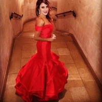 robe de soriee elegant off the shoulder mermaid evening formal dresses red sweetheart ruffles tiered sexy backless prom dress