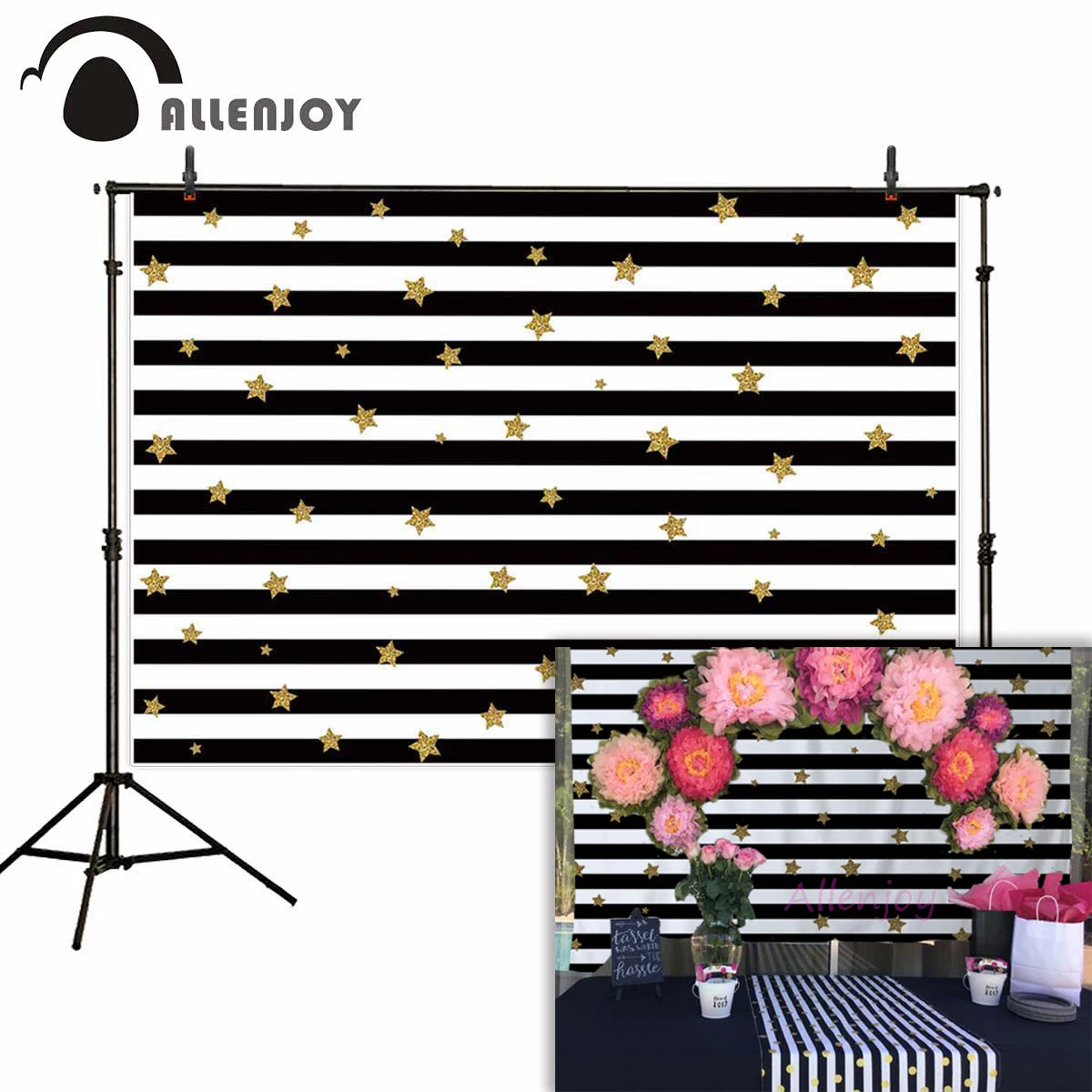 Фон для фотосъемки Allenjoy черно белые полосы блестки звезда День рождения Свадьба