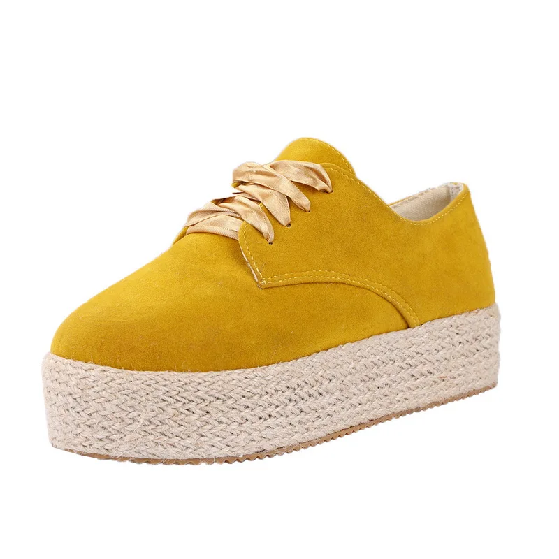 Puimentiua Fashion Women Ladies Espadrille Shoes Canvas Thick bottom Flats Shoes Girls Lace up Round Toe Casual Flats