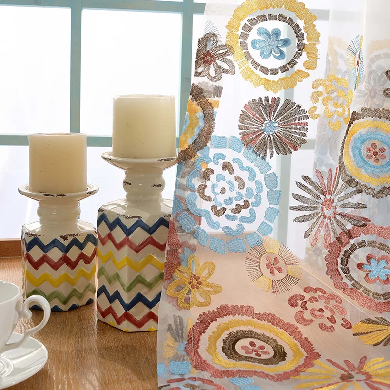 

Annual ring High-end Color Embroidered Curtains For Living Room Modern Cotton Linen Blackout Bedroom Window Drapes Tulle WP413F