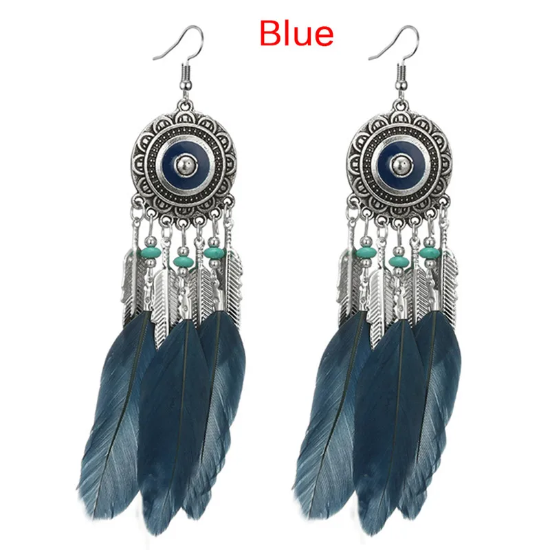 1 пара Индия Стиль богемные серьги-кисточки с перьями перо очаровательные серьги