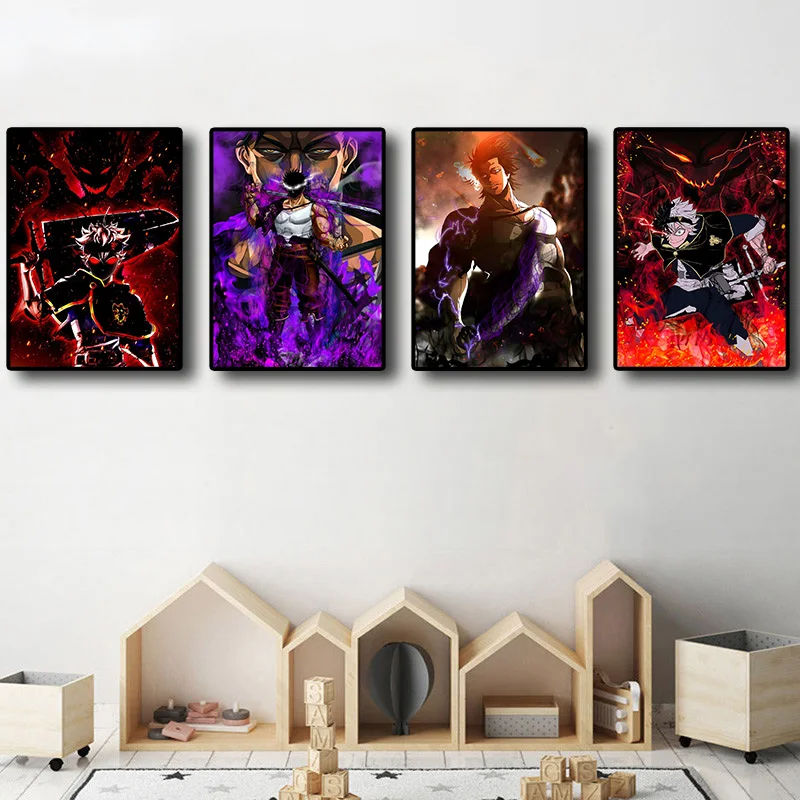 Картина из японского аниме с изображением черного клевера качественный холст