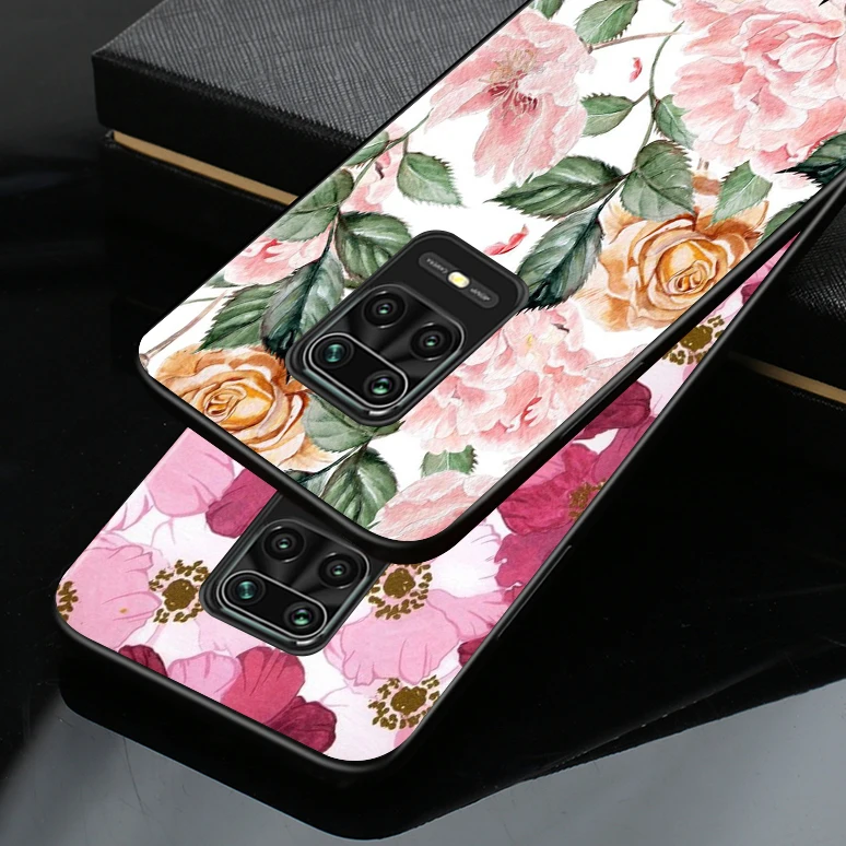 Black Soft Cover Beauty Floral Rose for Xiaomi Redmi Note 9 9S 8 8T 7 7S 6 5A 5 4X 4 Pro Max Prime Phone Case