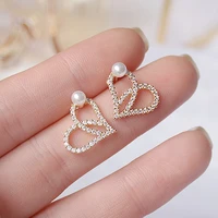 knot earrings rhinestone lnlaid heart shaped earrings for women boho simulated pearl earring jewelry gift for valentines day