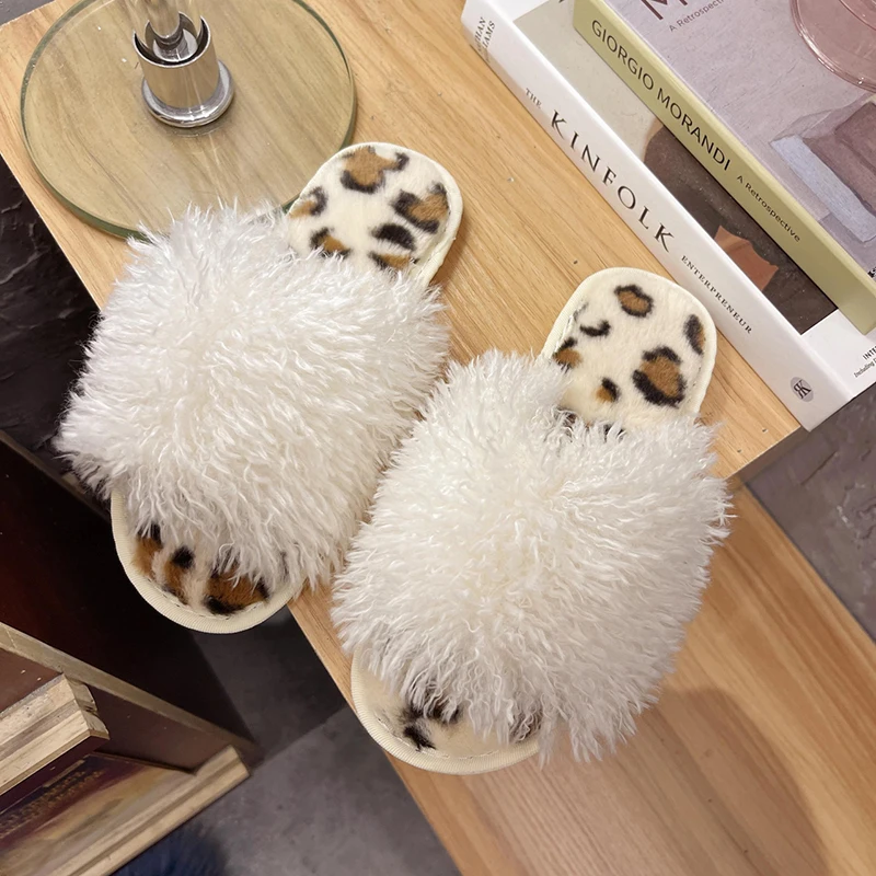 Women's 2021 New Outdoor and House Fuzzy Open toe Slippers Female Soft Plush Cozy Fluffy Flip Flops Fur Slipper images - 6