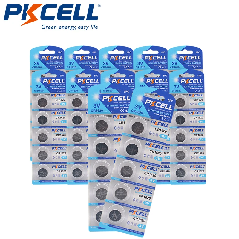 60 шт. * 12 карт (5 шт./карта) PKCELL DL1620 BR1620 CR 1620 CR1620 3 В литиевая кнопка батарея для