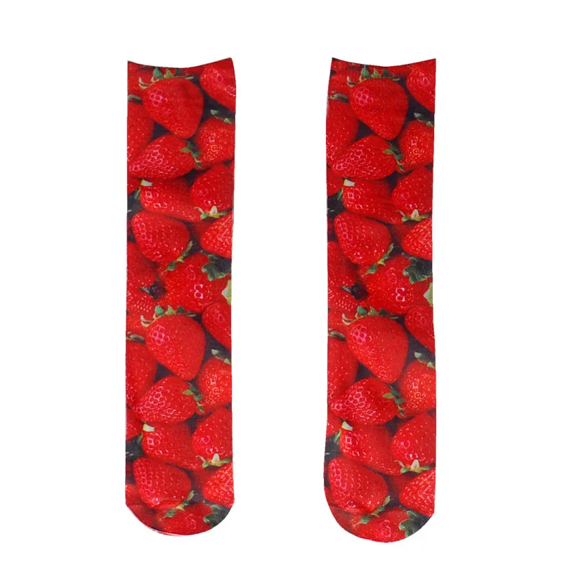 Strawberry Милые носки с обеих сторон, с 3d принтом хот-догов, клубники, фламинго, гамбургеров, пиццы, модные забавные длинные женские хлопковые носки - Цвет: Strawberry