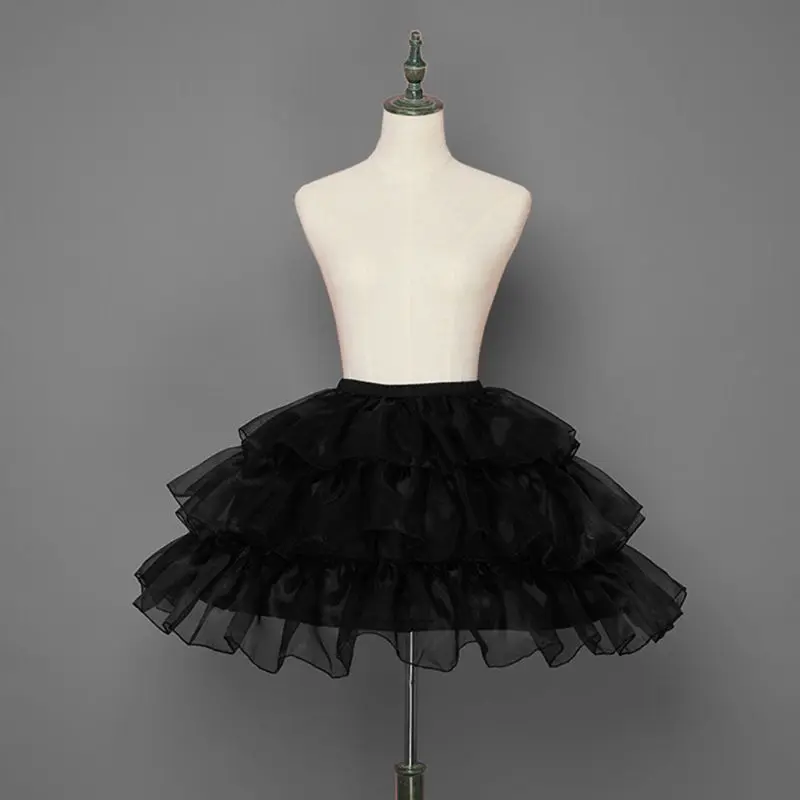 

Womens 3 Hoops Short Petticoat Skirt Lolita Tiered Ruffles Tulle Dress Crinoline Slip Adjustable Fish Bone Underskirt