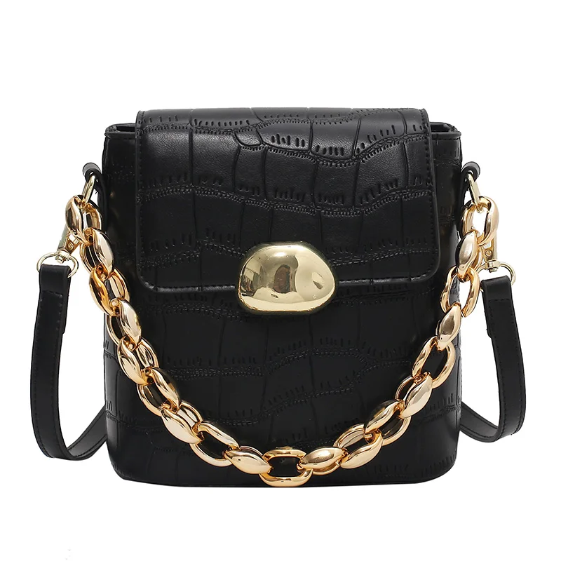 

Vintage Large Capacity Bucket Bag Women Shoulder Bag Luxury Designer Crossbody Bag Stone Pattern Chains Messenger Handbags