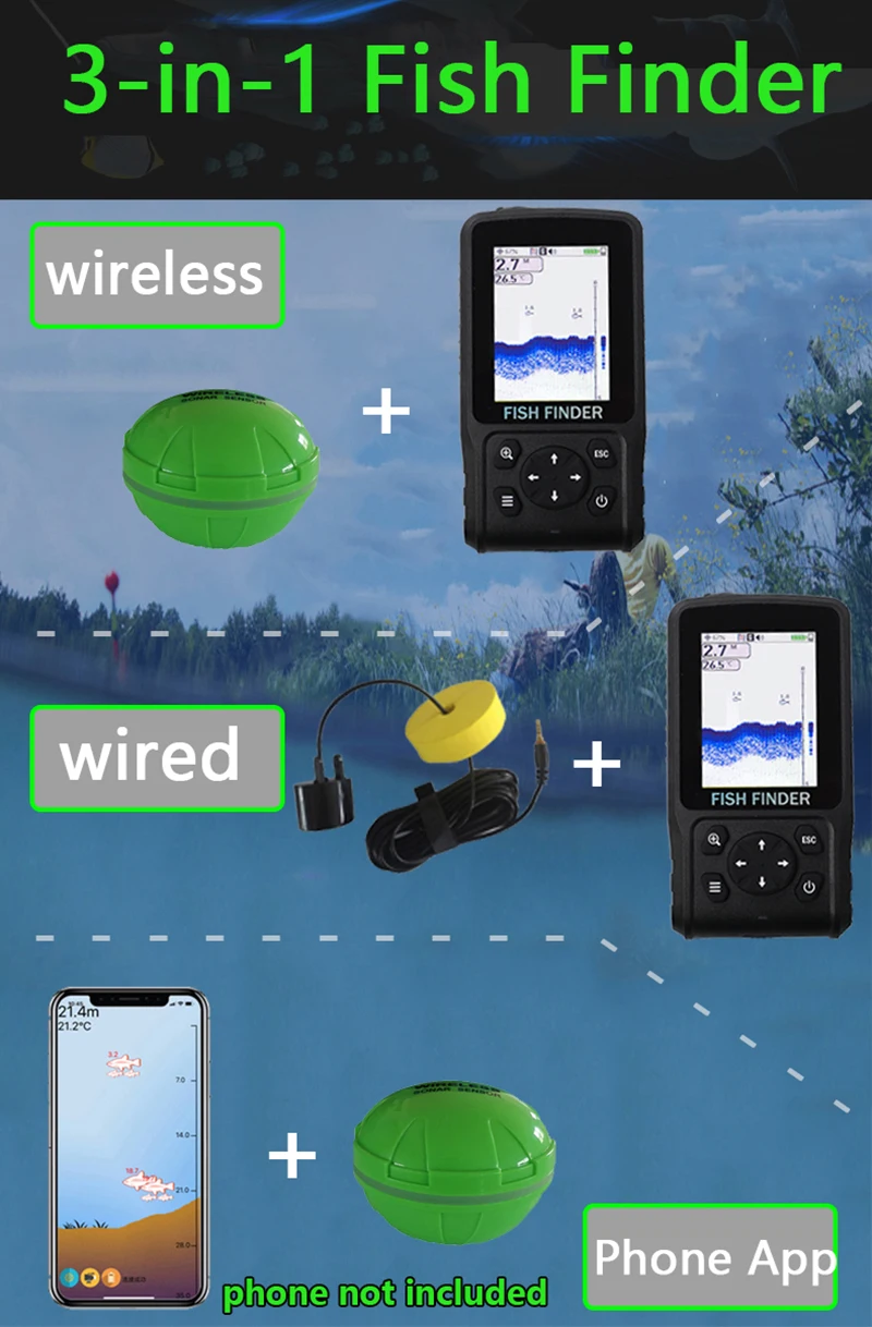 

XF11 Wireless Sonar Sensor Fishfinder Echo Sounder Fish Finder Fisher Tackle Accessory For Outdoor Fishing Accessories