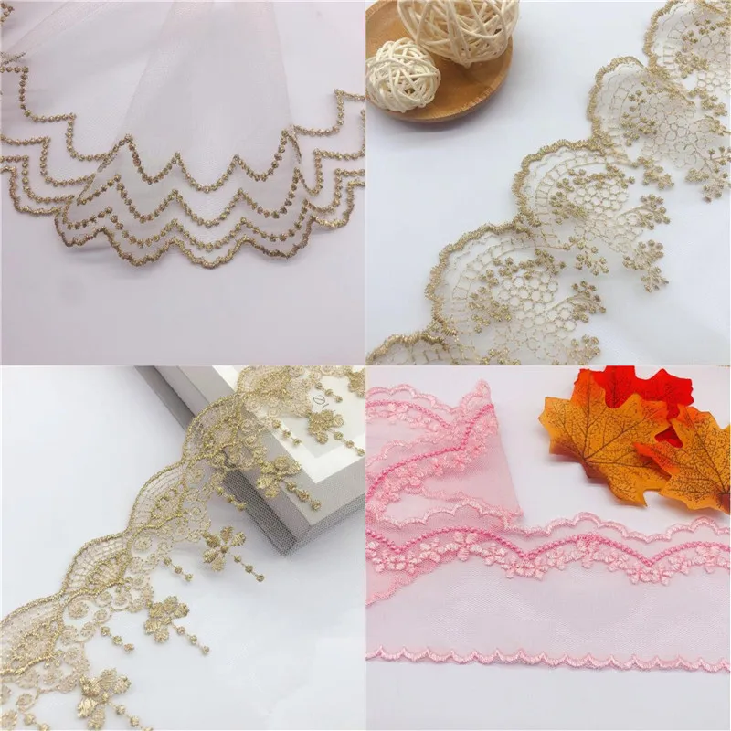 1 ярд новый золотой слоновой кости розовый мягкий тюль Вышивка Кружева отделка