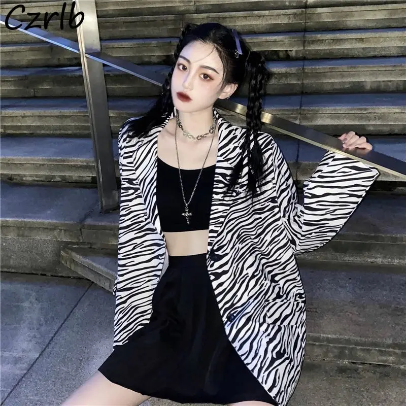 Пиджак женский полосатый с зеброй винтажная модная верхняя одежда в Корейском