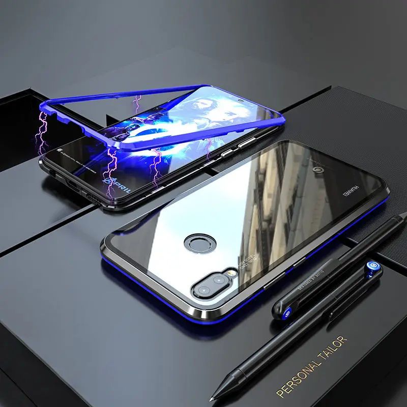 Black Blue Роскошный Магнитный чехол для huawei P20 Pro Чехол P20Lite Nova3 Nova3i телефон магниты стеклянная крышка huawei P20 Lite чехол P20Pro P 20 - Цвет: Black Blue