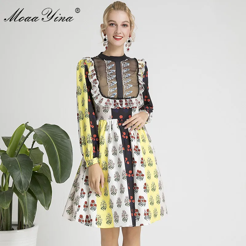MoaaYina модное дизайнерское подиумное платье весеннее женское с длинным рукавом