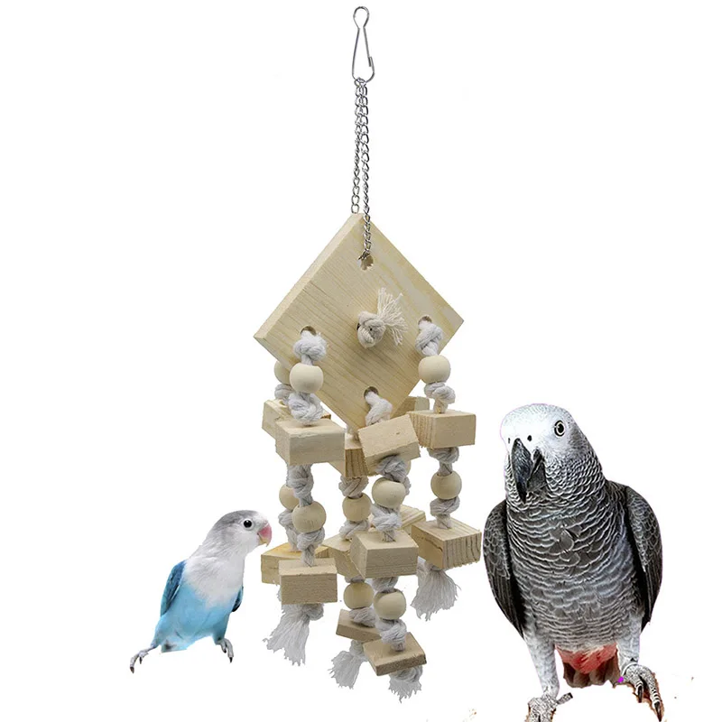 

Parrot Chewing Biting Ball Natural Wooden Perch Bird Toy Wooden Blocks Cage Ornaments Decoration Pet Swing Toys Release Stress