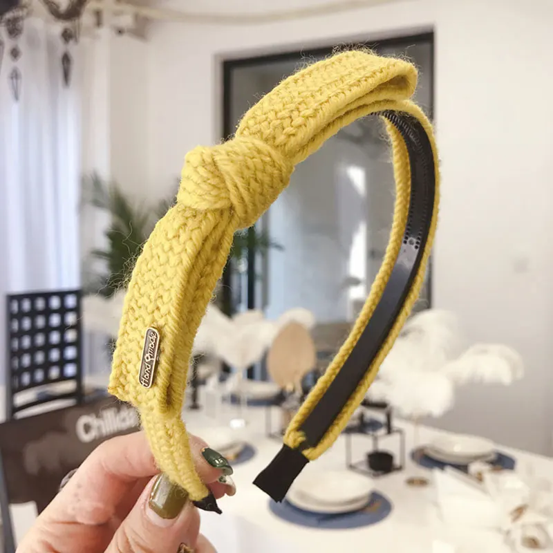 

2020 Knitted Headband Casual Non-slip Head Hoop Knotted Bow Headwear Thin-edged Hair Hoop with Toothed Simple Hair Accessories
