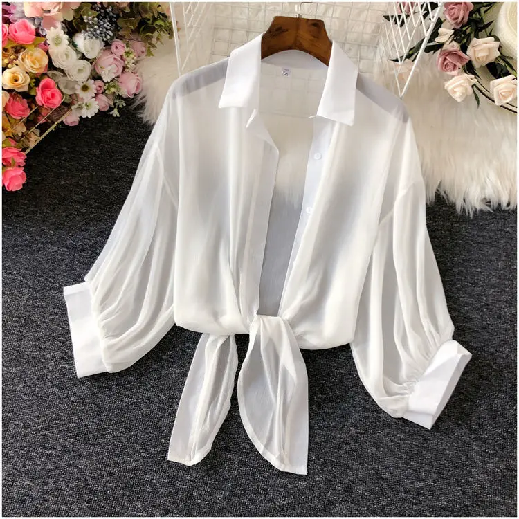 

Summer Suit Women's Three Piece Set Fashion Korean Little Daisy Print Chiffon Hollow Shirt+ Sling + High Waist Wide Leg Pants