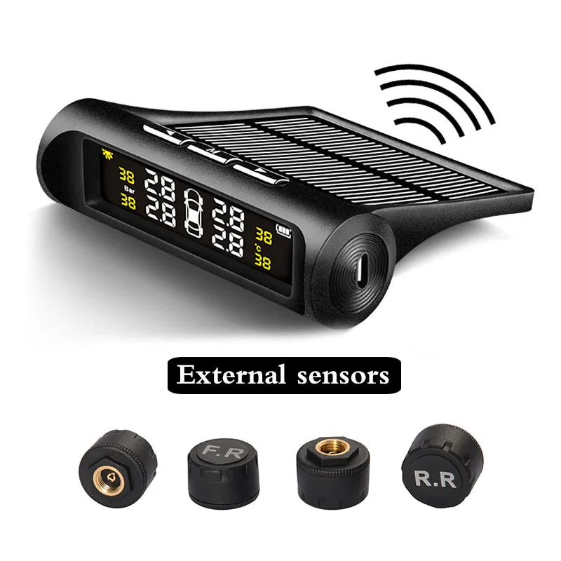 External sensor Автомобильный Солнечный TPMS монитор давления в шинах беспроводной контроль давления в шинах сигнализация или Голосовая система ЖК-дисплей цветной дисплей две установки - Тип: External sensor