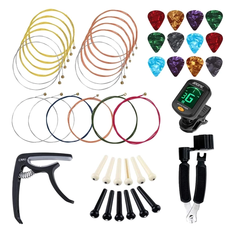 

Guitar Accessories Kit Acoustic Guitar Strings and Capo and Bridge Pins & Picks