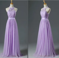 women light purple pink halter bridesmaid dresses graduation vestidos longo long prom robes cheap bridesmaid dress lc250m