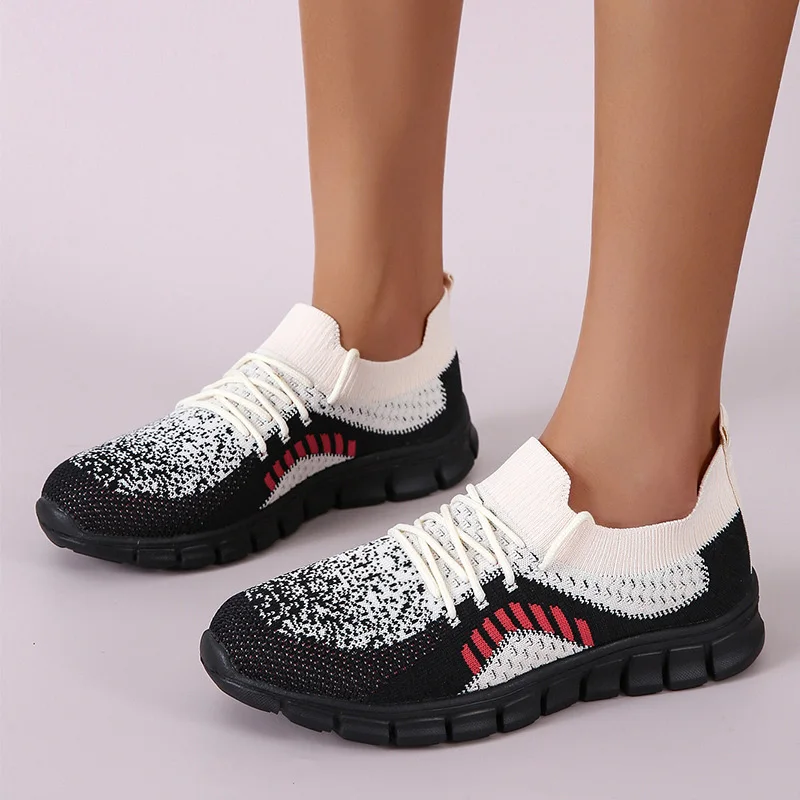 

Женские вязаные кроссовки, разноцветные дышащие кроссовки из сетчатого материала на мягкой подошве, удобная повседневная обувь большого р...