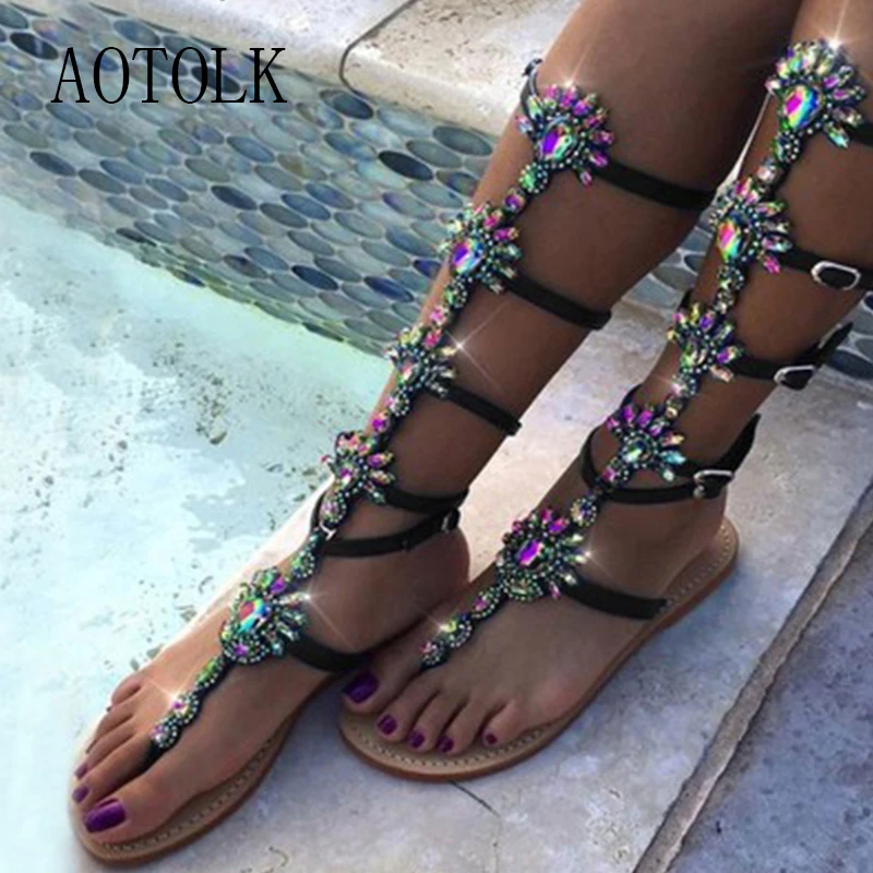 Женские туфли лодочки стразы полые римские сандалии с перемычкой для большого