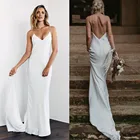 Простое свадебное платье-русалка в стиле бохо, привлекательное атласное платье на бретелях-спагетти с V-образным вырезом и открытой спиной, Пляжное платье, 2021