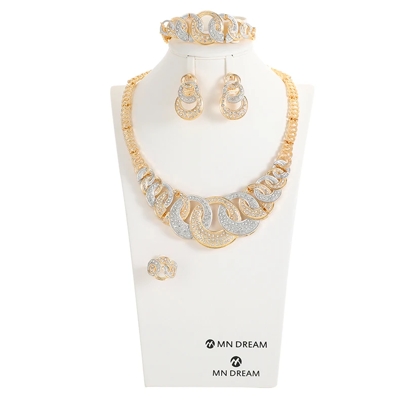 

Classic Dubai Fashion gold color jewelry sets African bridal wedding gifts for women Necklace Bracelet earrings set jewellery