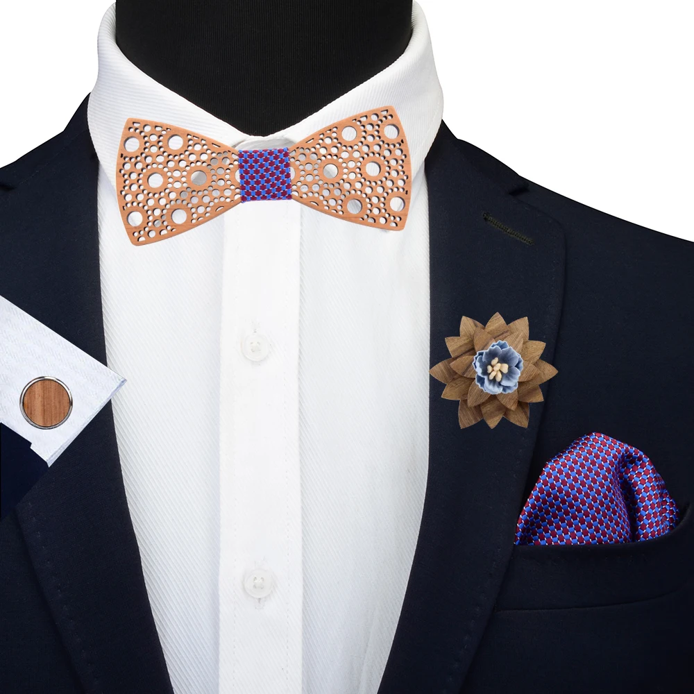Новый дизайн 100% деревянный полый Цветочный галстук бабочка с карманом