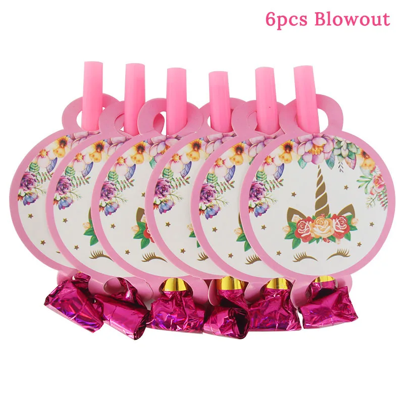 6pcs blowout Единорог рога торт Топпер кекс топперы торт на день рождения украшения для мальчиков и девочек подарок на свадьбу одноразовые принадлежности - Цвет: 6pcs blowout