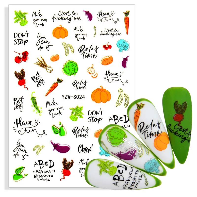 

1 Sheet Nail Sticker 3D Nails Slider Decals Tomato Vegetables Design Nail Art Decoration DIY Manicure Adhesive Foil Wraps Tools