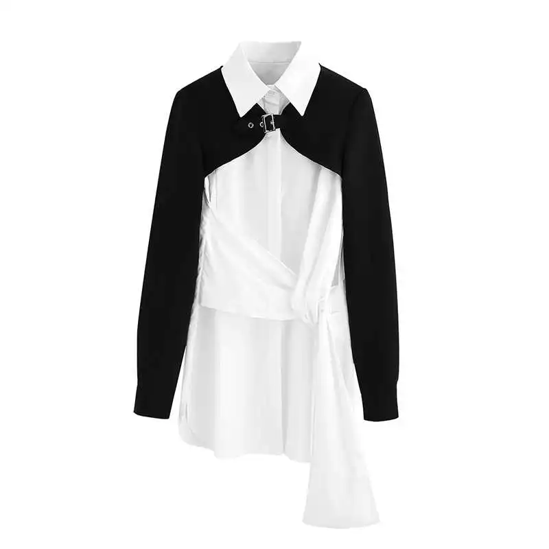 

DEAT 2021 New Spring And Summer Fashion Casual Slim Patchwork White Sleeveless Waist Shirt + Two Piece Suit Women SK528