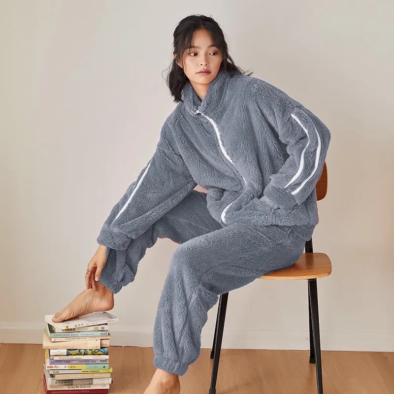 

2022 Winter Women's Pajamas Sets Thicken Warm Soft Flannel Homewear oversize Sleepwear Long Sleeve Women Pyjamas Set