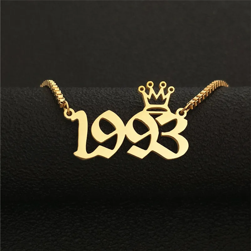 Gold 1993 Пользовательские Старый английский номер Цепочки и ожерелья Корона BFF ювелирные изделия из золота год 1991 1992 1993 1994 1995 1996 1997 1998 1999 2000 подарок на день рождения - Окраска металла: Gold 1993